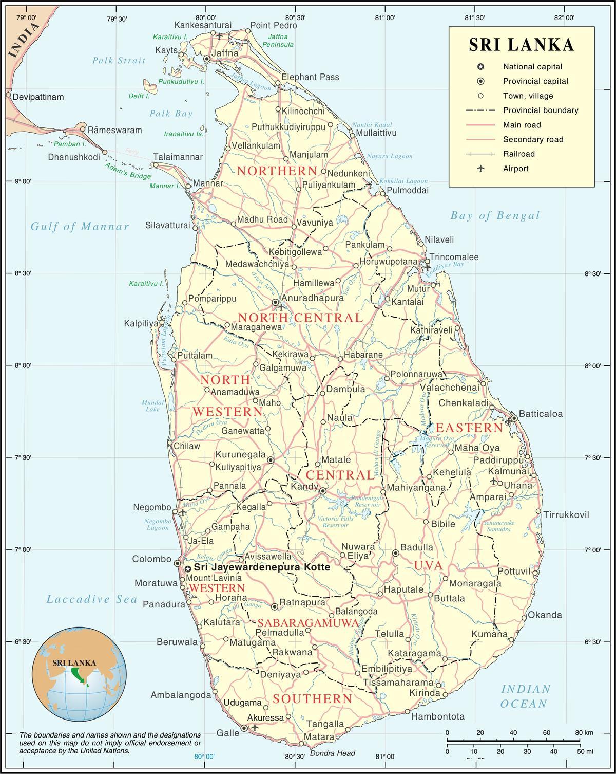 airports Sri Lanka map