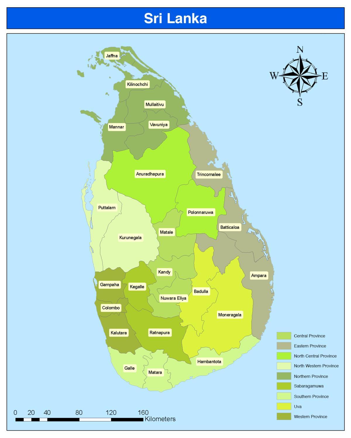 district in Sri Lanka map