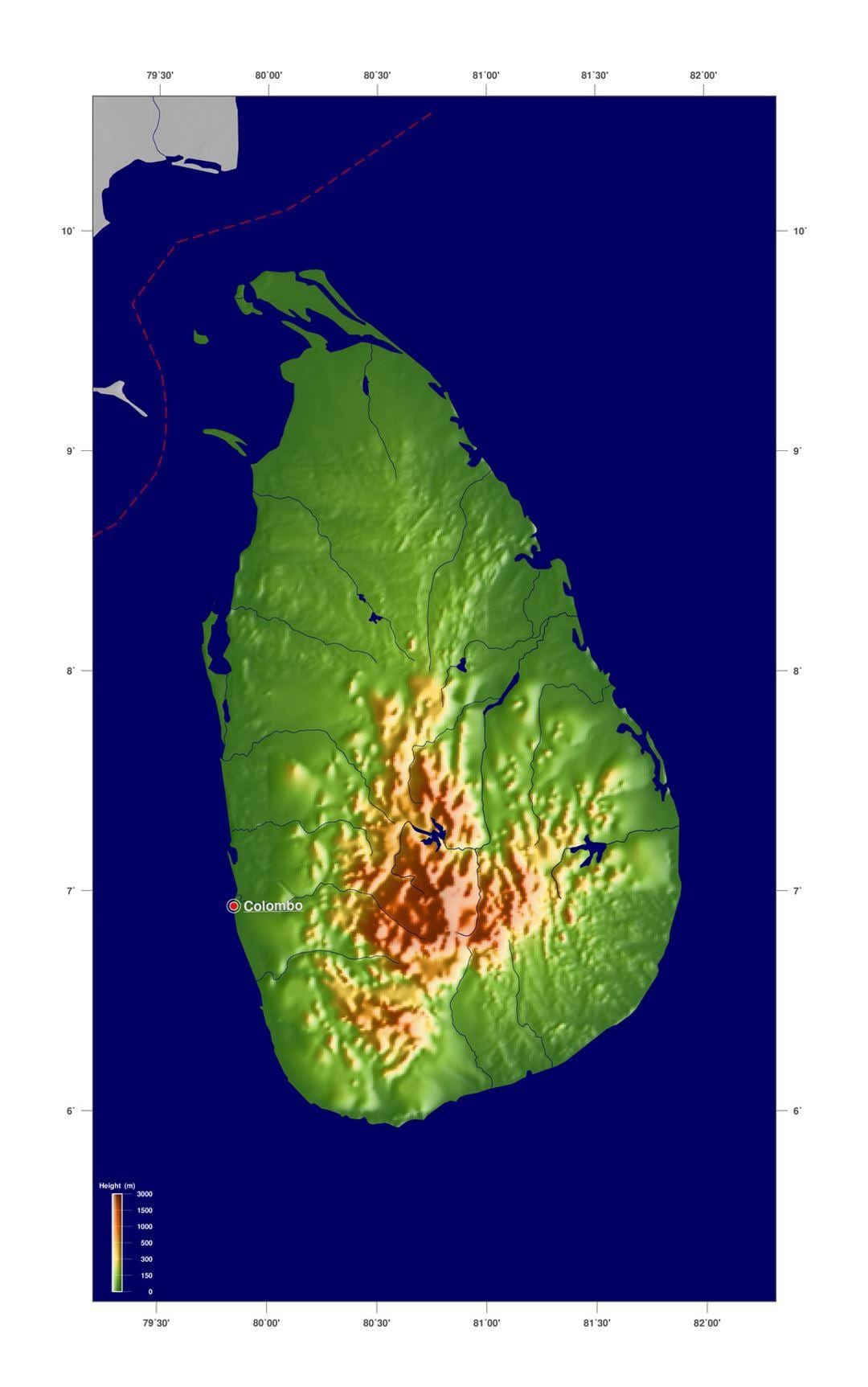 map of Sri Lanka elevation
