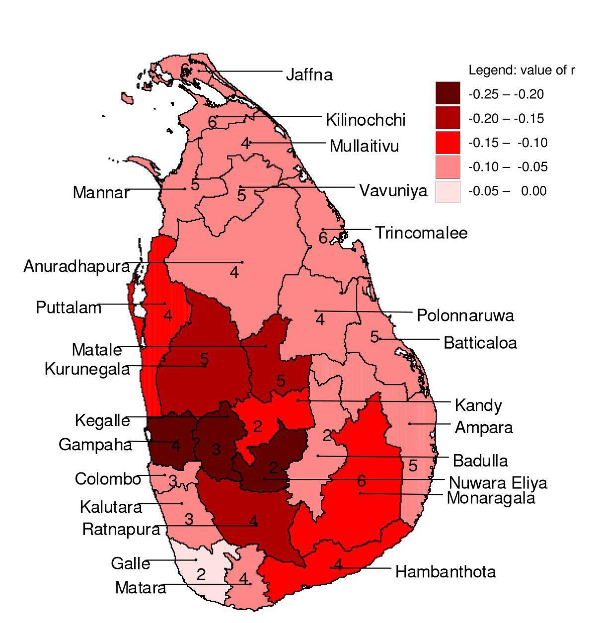 map of Sri Lanka malaria