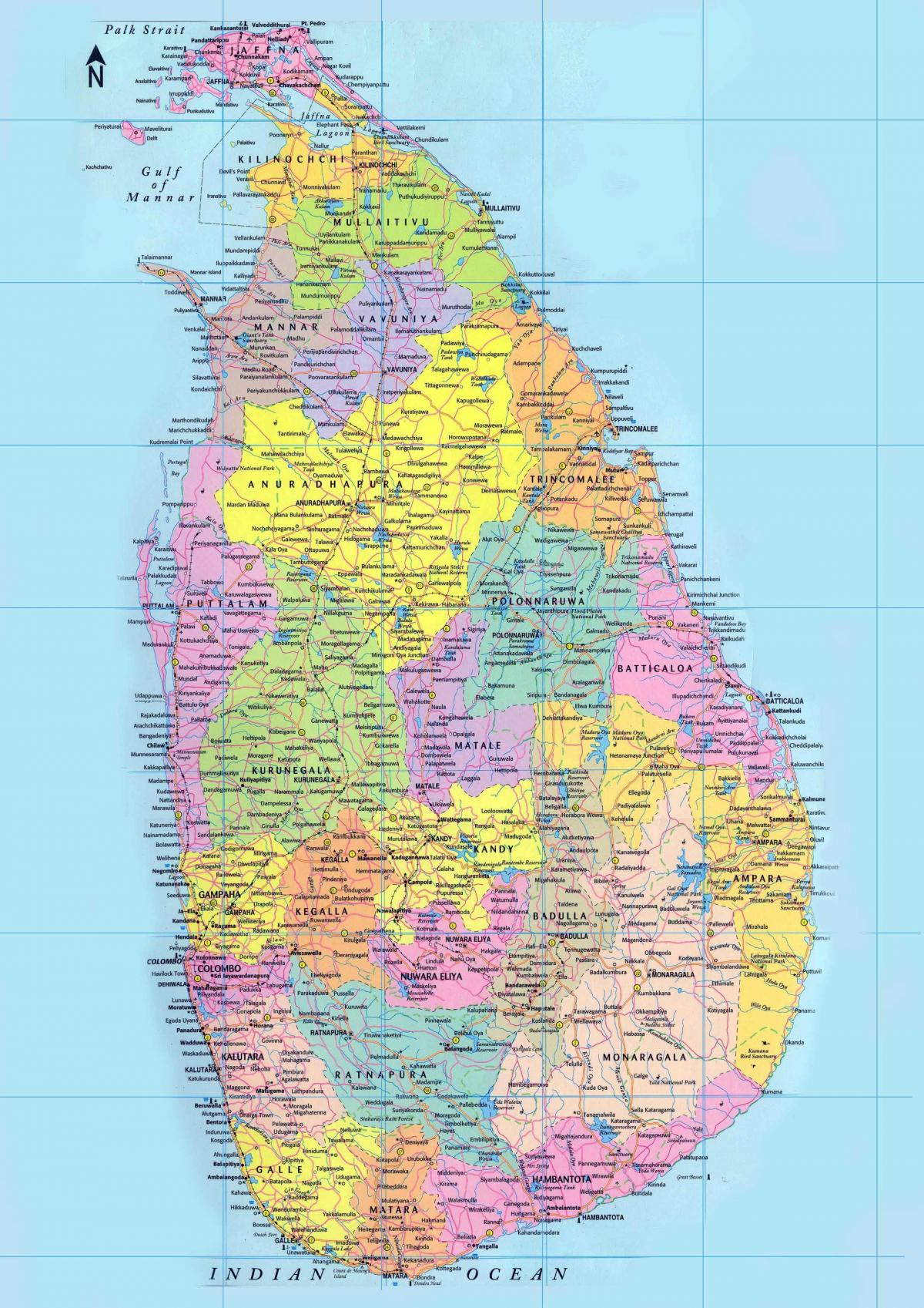 detailed map of Sri Lanka with roads