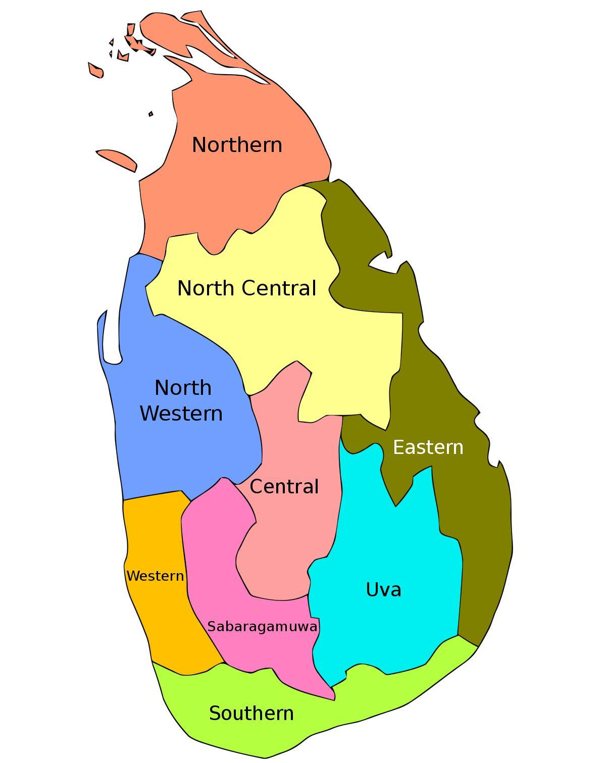 Sri Lanka Province Map Sri Lankan Provinces Map Southern Asia Asia