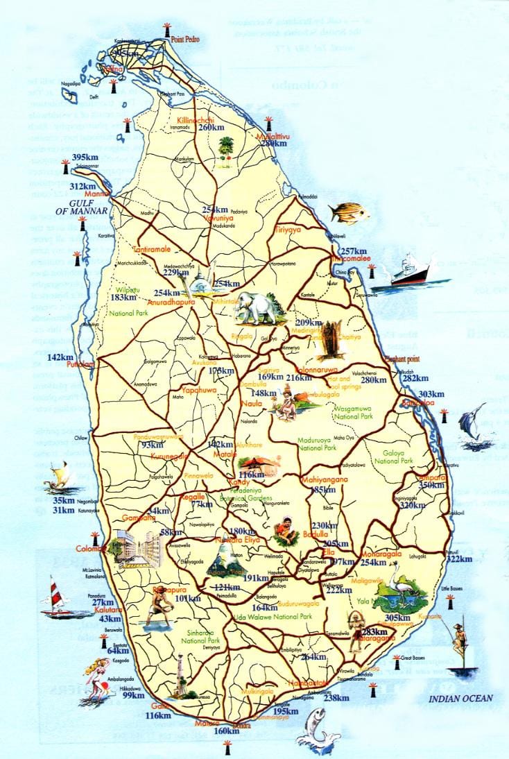 Sri Lanka places to visit map