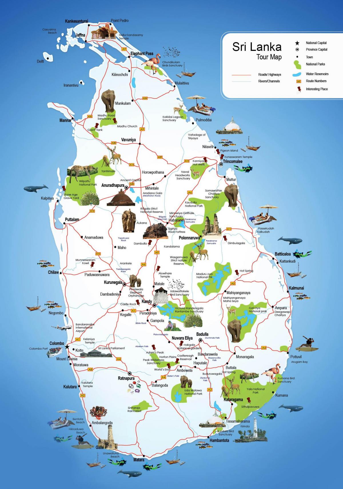 tourist places in Sri Lanka map