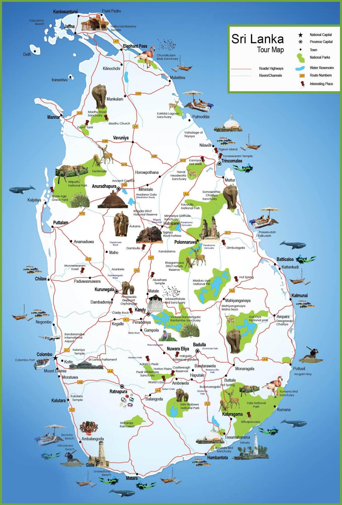 tourist places in Sri Lanka map