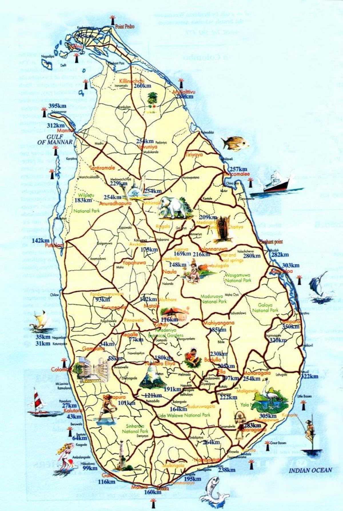 tourist map of Sri Lanka with cities