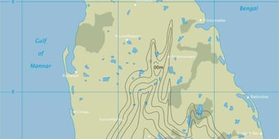 Map of contour map of Sri Lanka