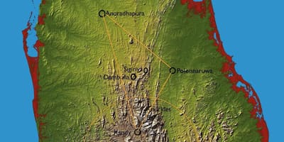 Map of hill country Sri Lanka