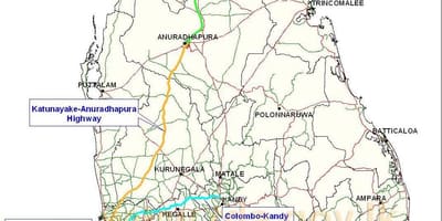 Map of Sri Lanka expressway