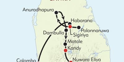 Map of Sri Lanka itinerary