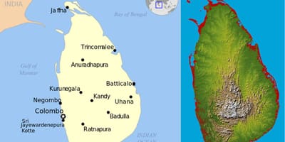 Map of Sri Lanka topographic