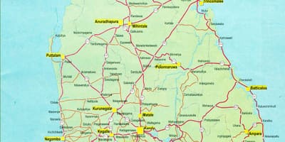 Map of tourist map of Sri Lanka with road